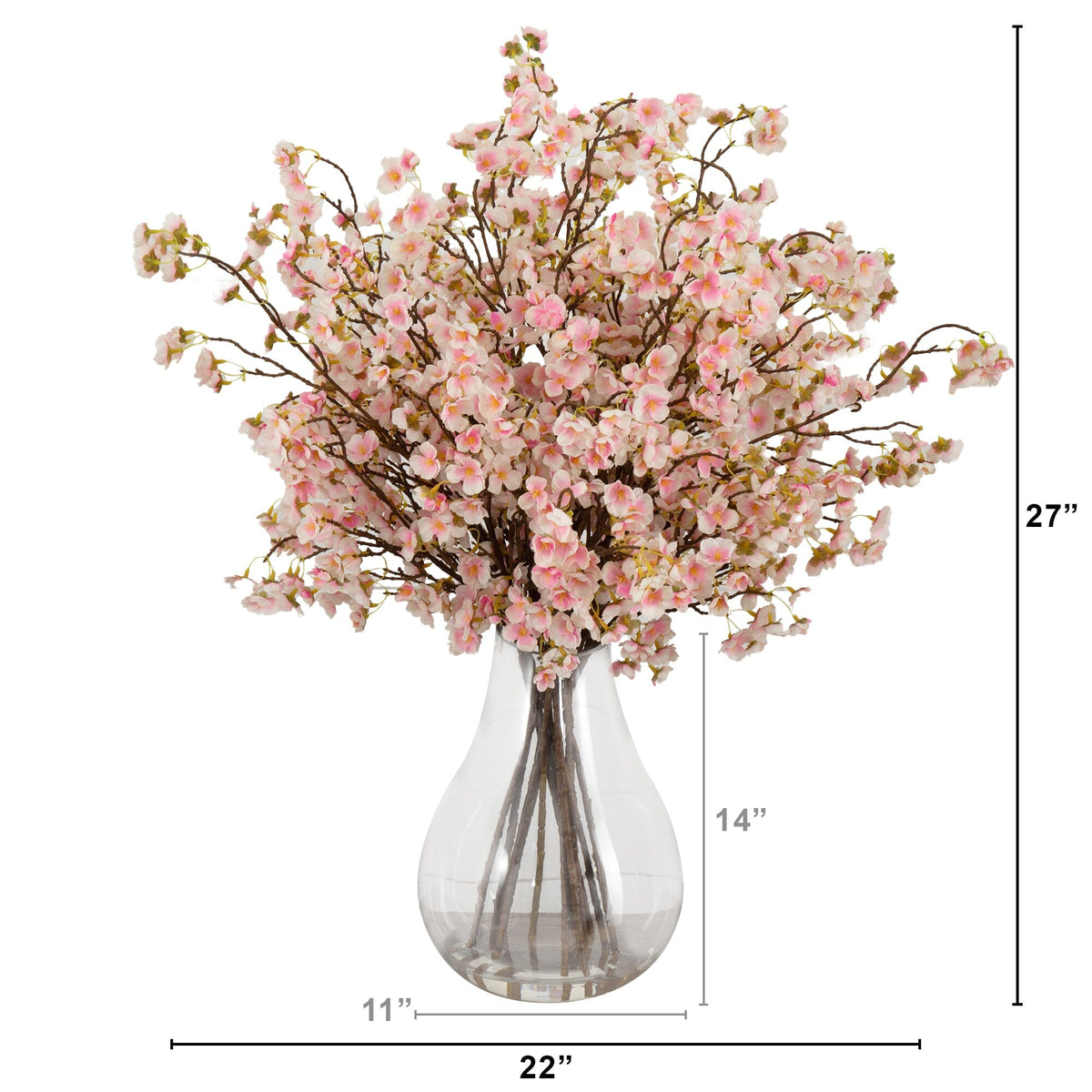 Signature Collection 27” Giant Cherry Blossom Artificial Arrangement in Glass Vase (Various Colors)