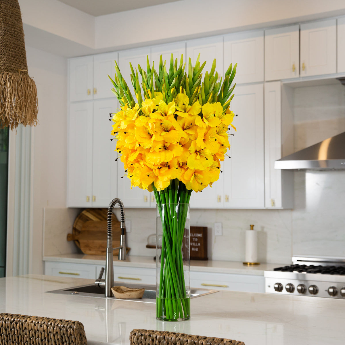 Signature Collection 44” Gladiola Artificial Arrangement in Glass Vase (Various Colors)
