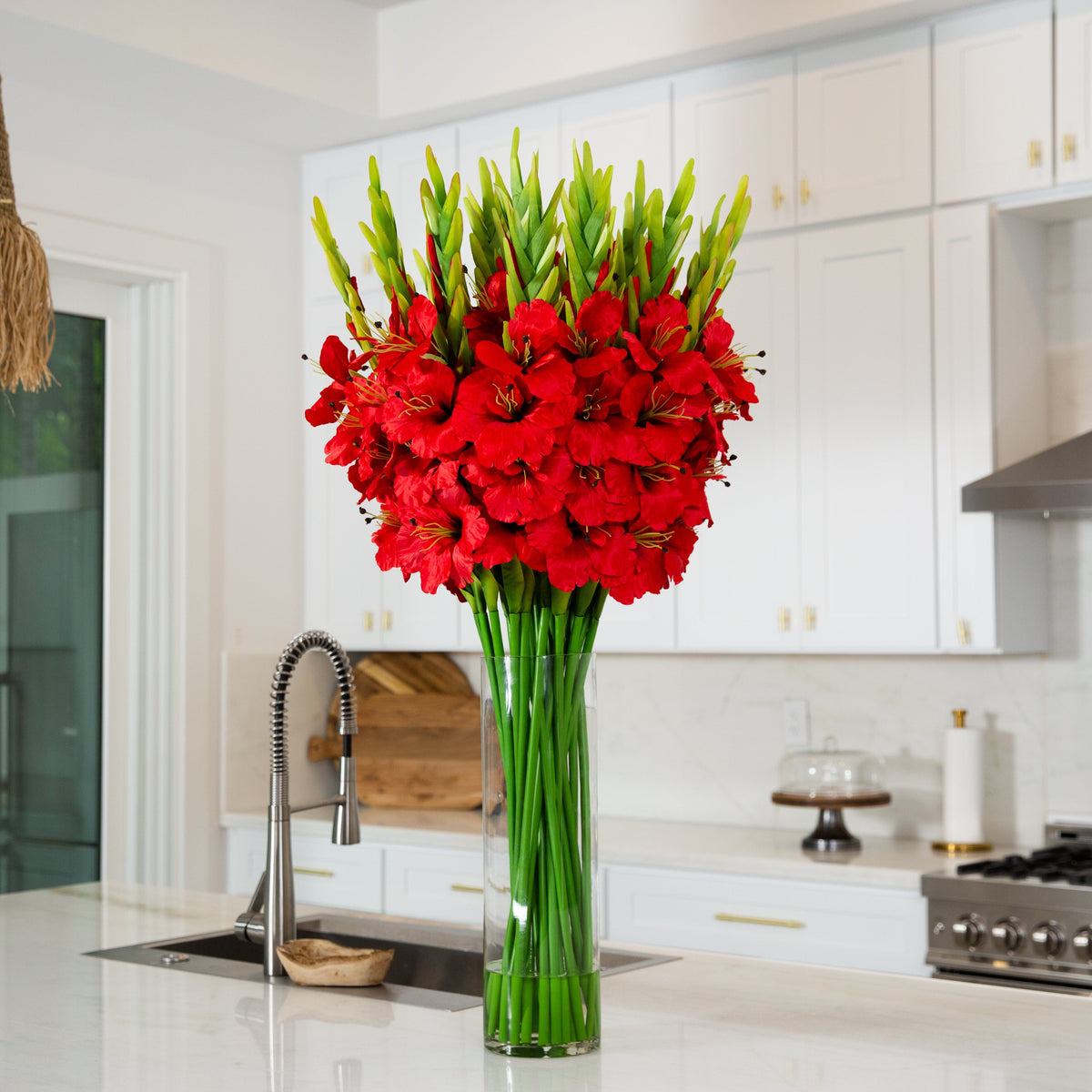 Signature Collection 44” Gladiola Artificial Arrangement in Glass Vase (Various Colors)