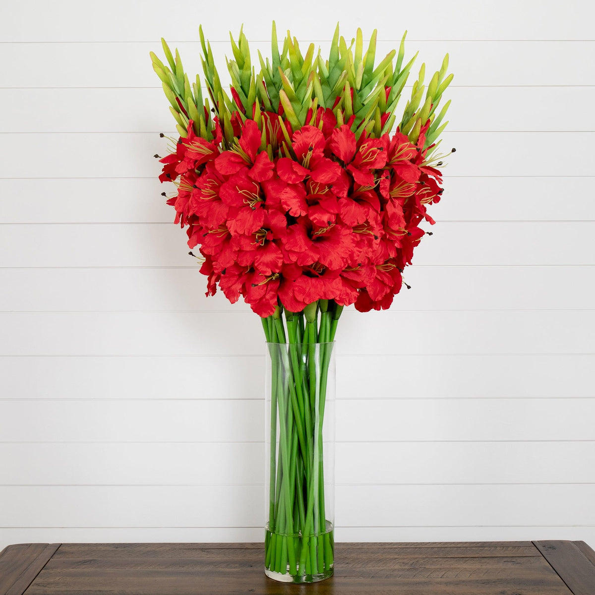 Signature Collection 44” Gladiola Artificial Arrangement in Glass Vase (Various Colors)