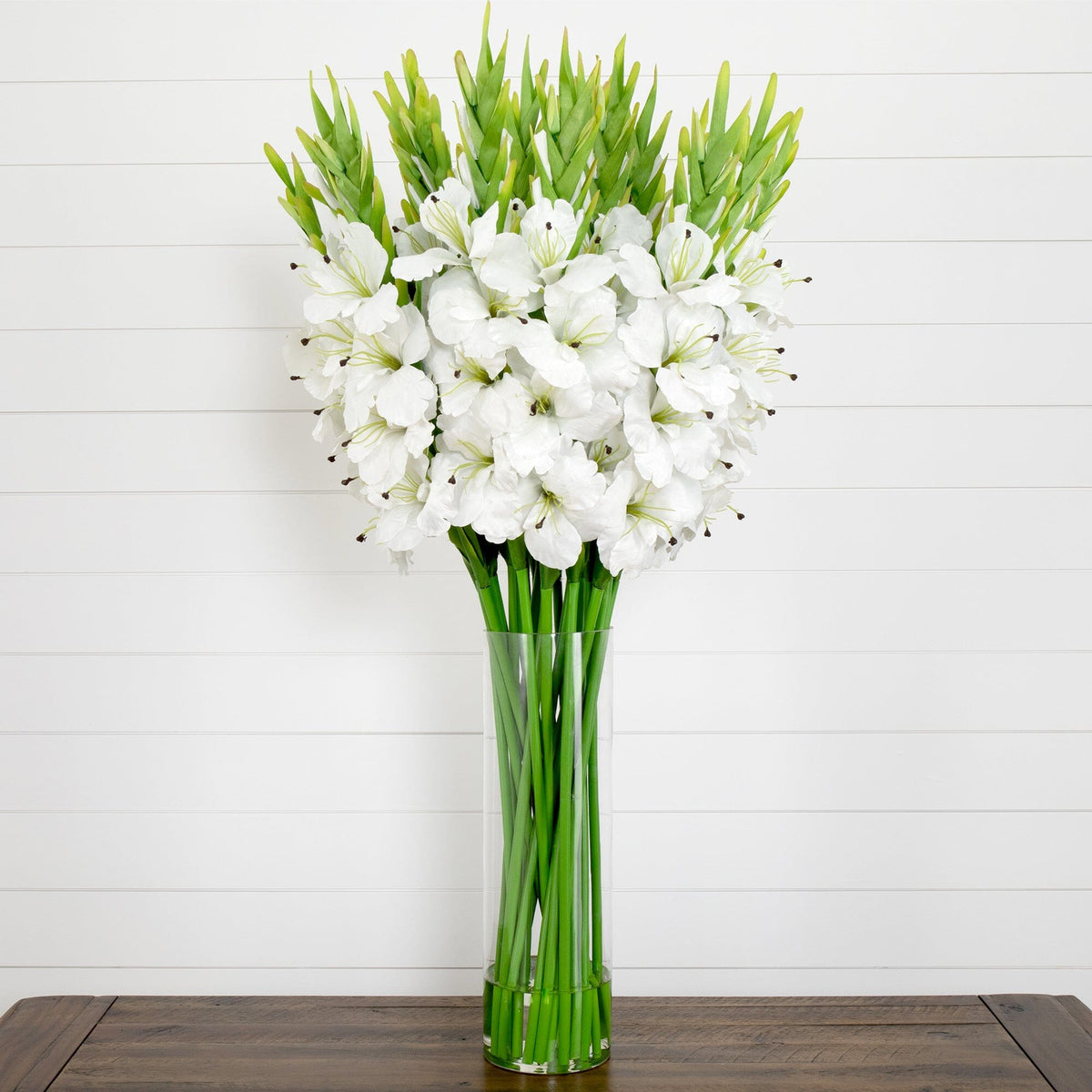 Signature Collection 44” Gladiola Artificial Arrangement in Glass Vase (Various Colors)