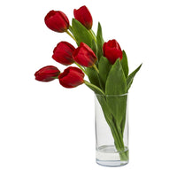 Tulip Artificial Arrangement in Cylinder Vase (various colors)