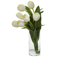 Tulip Artificial Arrangement in Cylinder Vase (various colors)