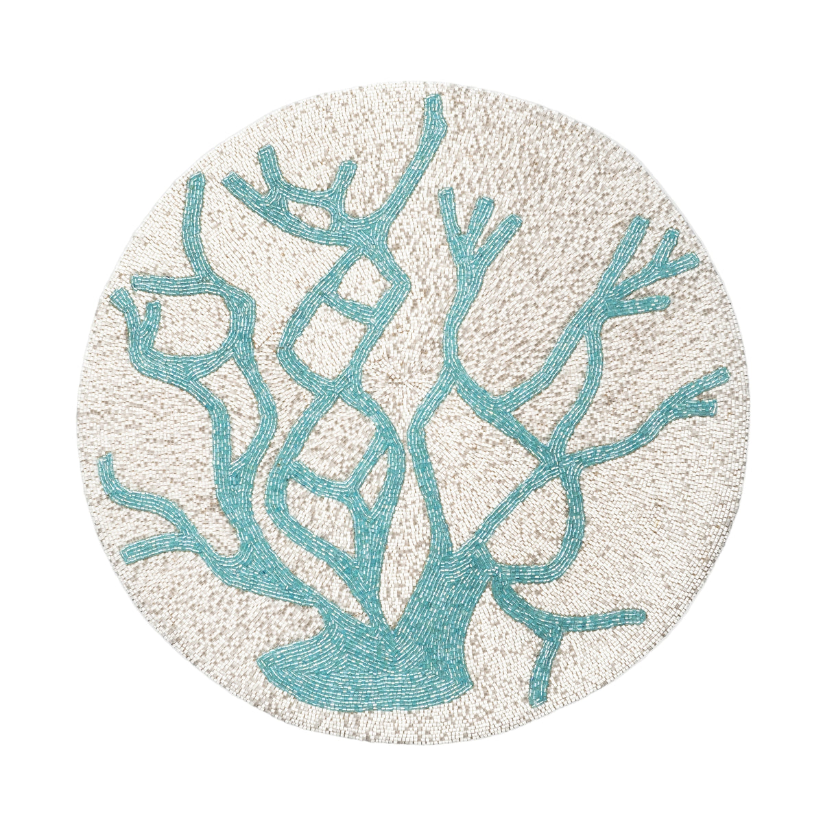Delicate Coral Hand-Beaded Placemat – Turquoise