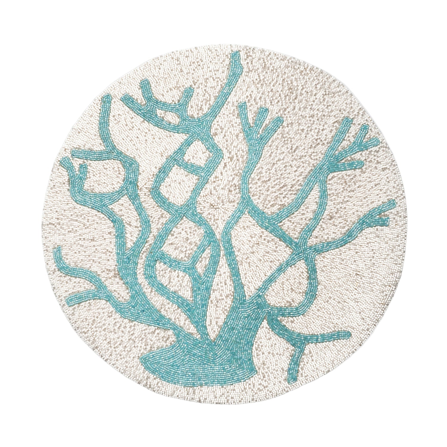 Delicate Coral Hand-Beaded Placemat – Turquoise
