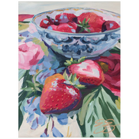 Strawberries on Floral Fabric – Fine Art Print on Paper (Various Sizes)