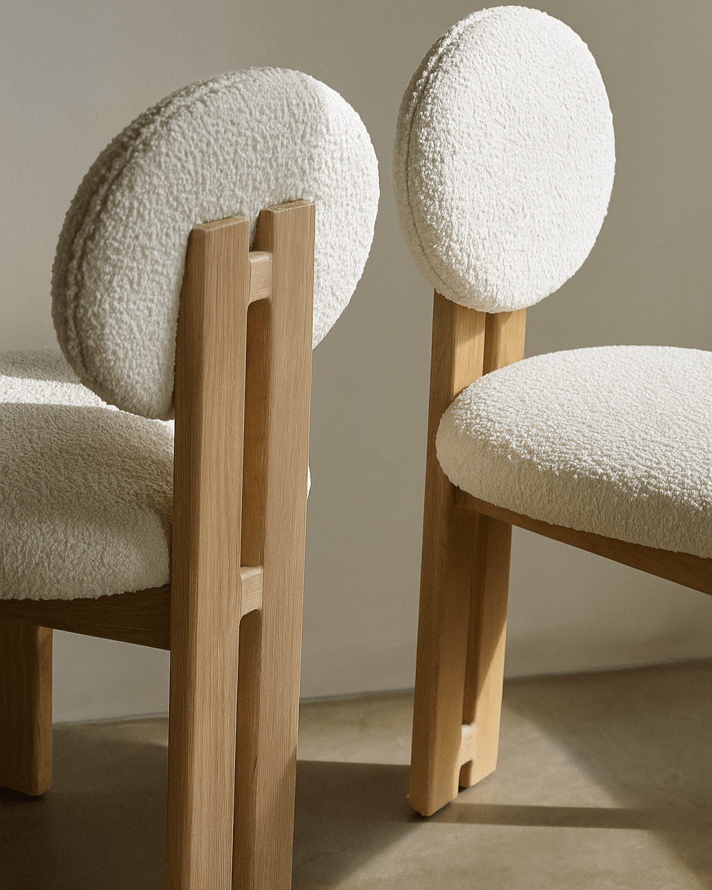 Aziz Sherpa Boucle Dining Chairs Set of 2 - Off-White Oak