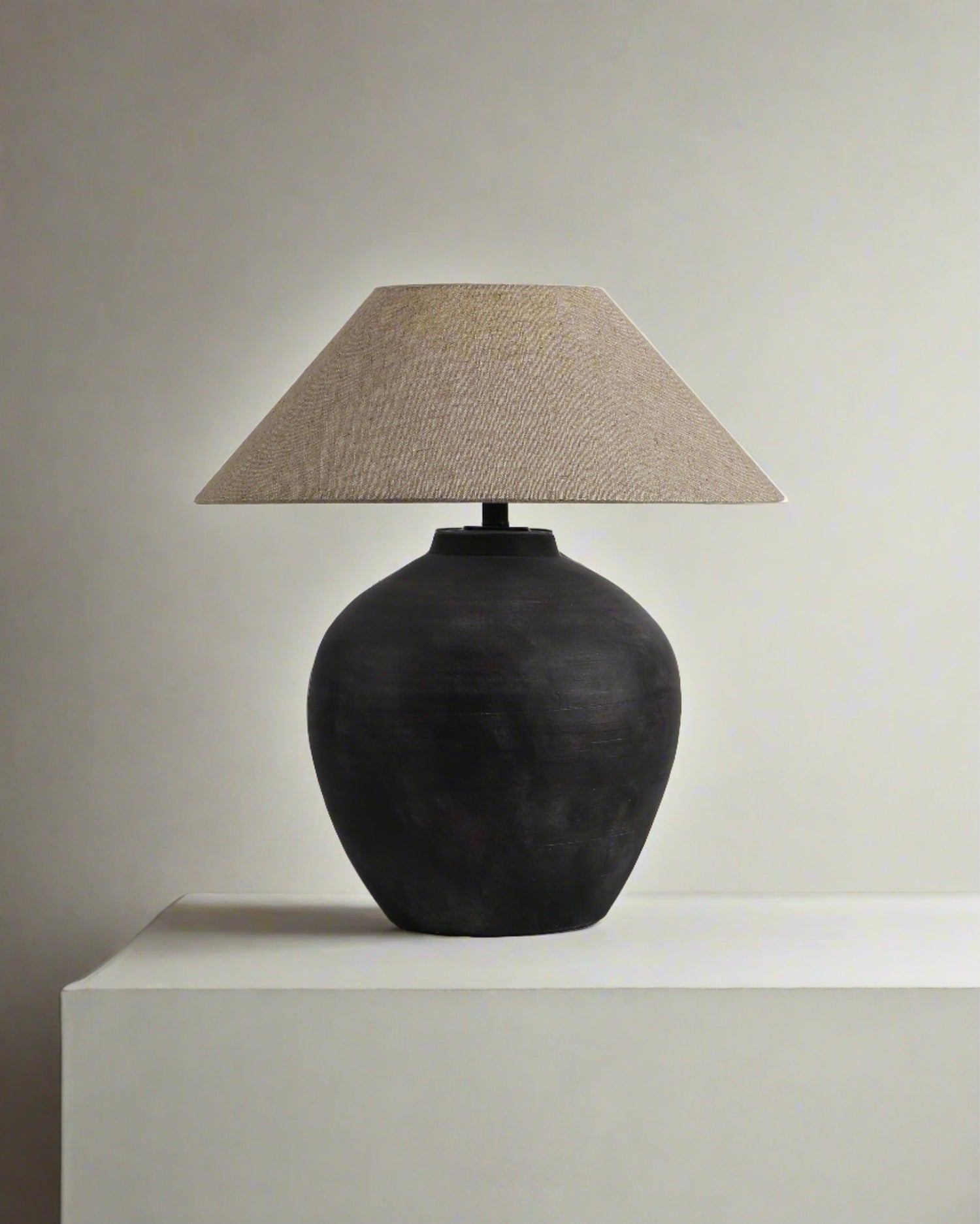 Zarita Minimalist Table Lamp - Black & Tan Textured 17.3" H