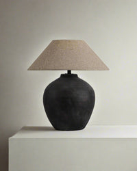 Zarita Minimalist Table Lamp - Black & Tan Textured 17.3" H