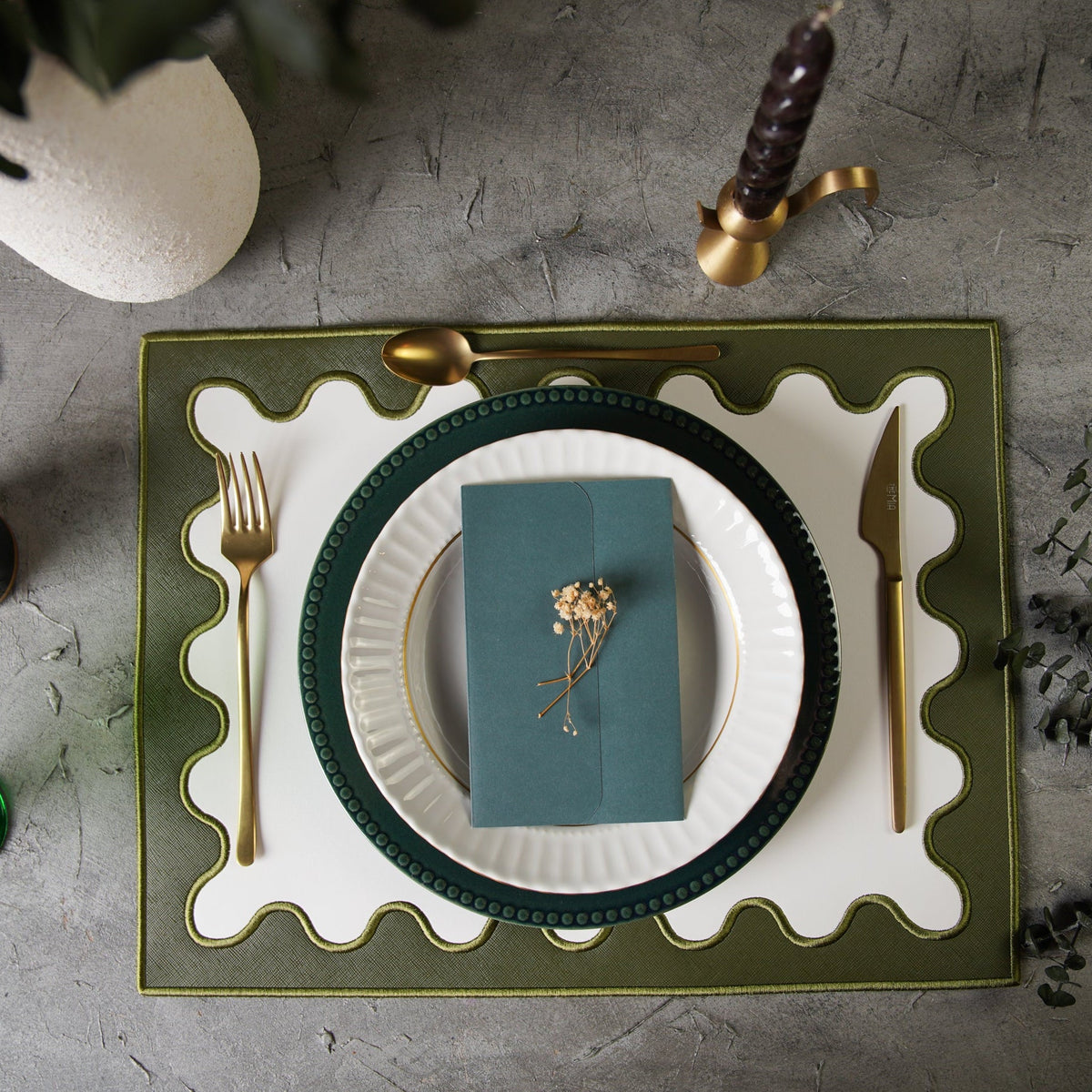 Lustre Dark Green Rectangle Faux Leather Placemat