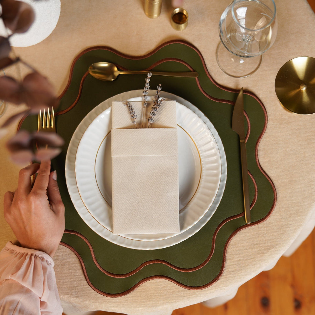 Haven Dark Green Wavy Edge Faux Leather Placemat