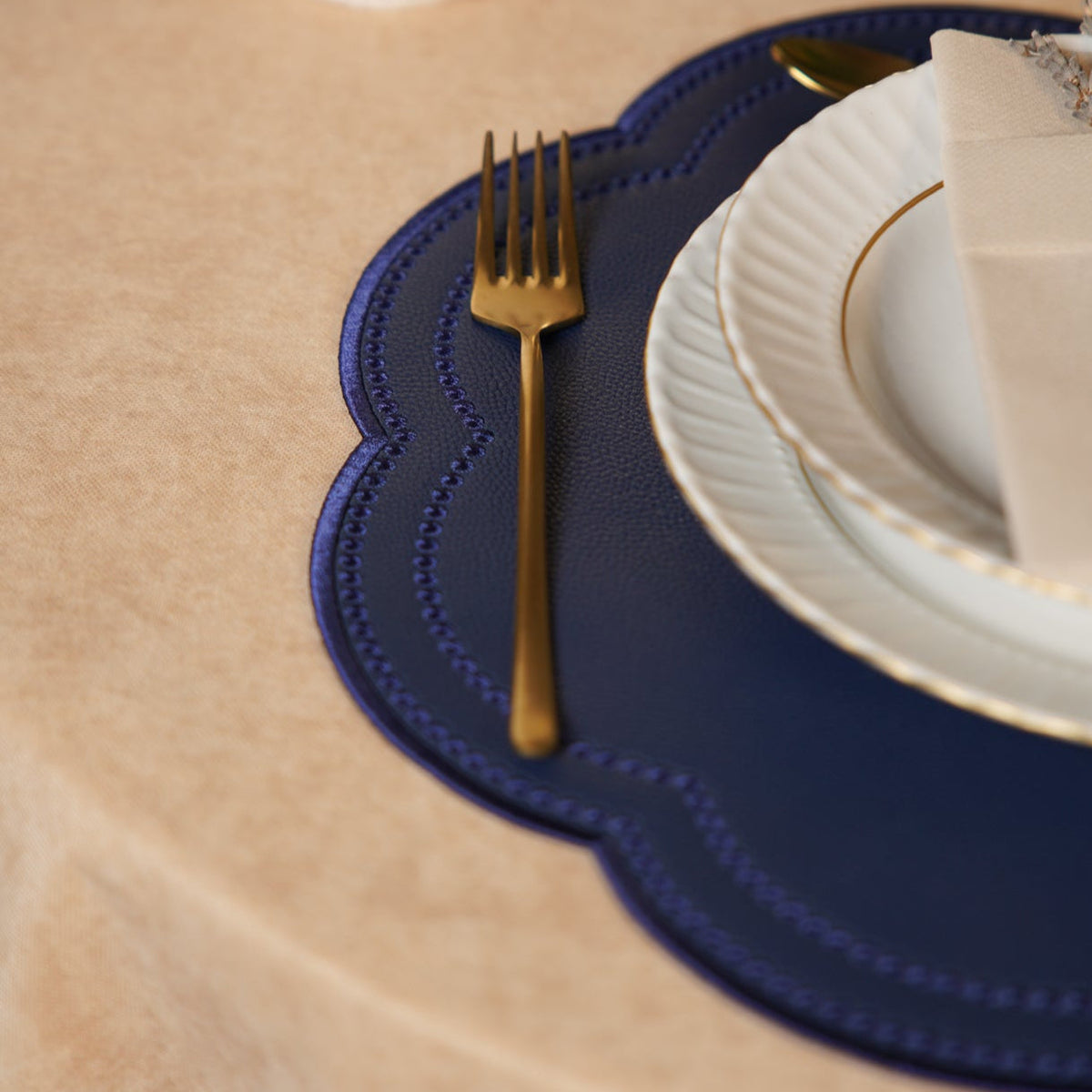 Nurture Navy Blue Round Faux Leather Placemat