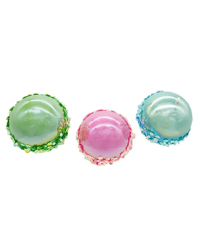 Christmas Ornament – Coastal Glass Glitter Ball in Pink, Blue, or Green 80MM