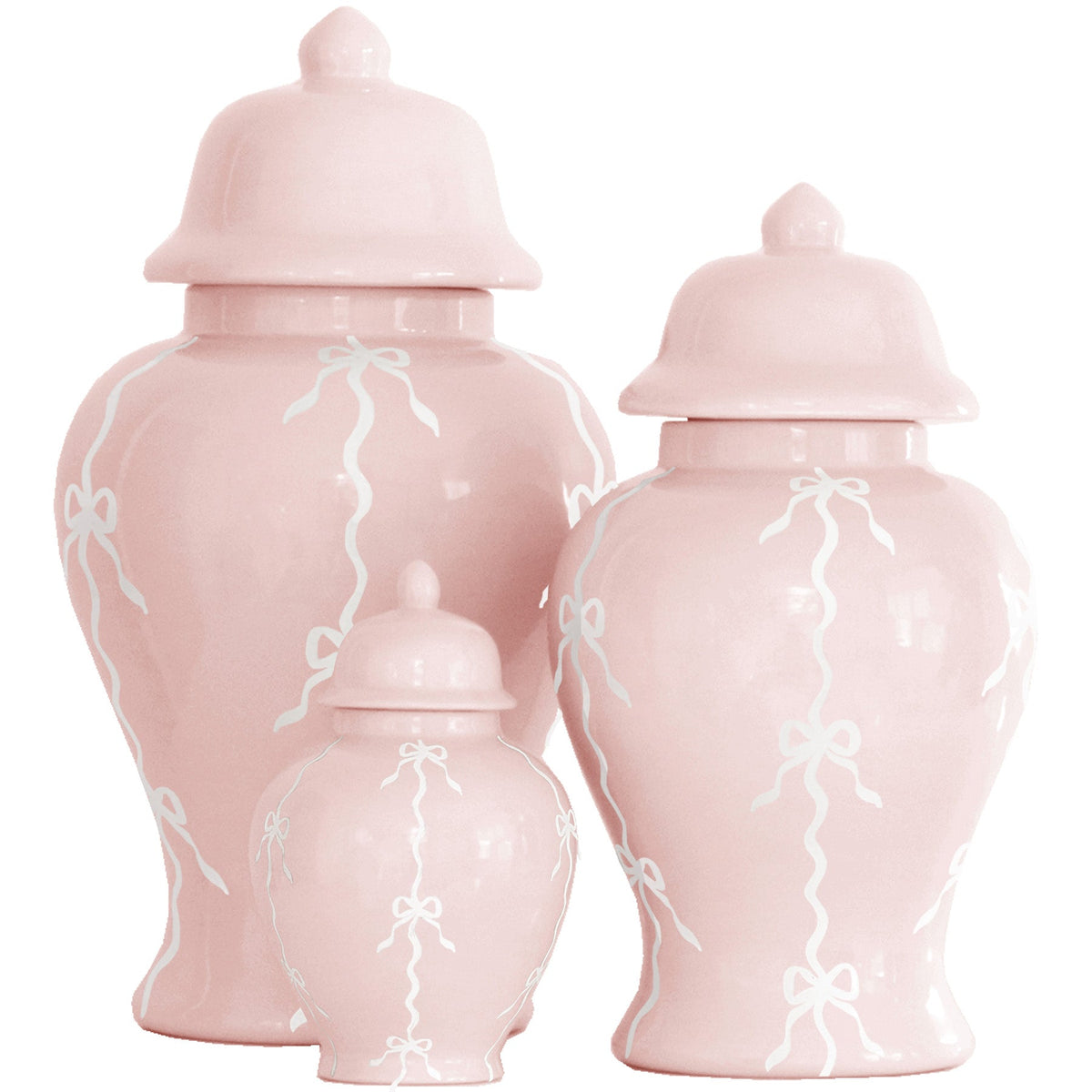 Bow Stripe Ginger Jars in Cherry Blossom Pink (Various Sizes)