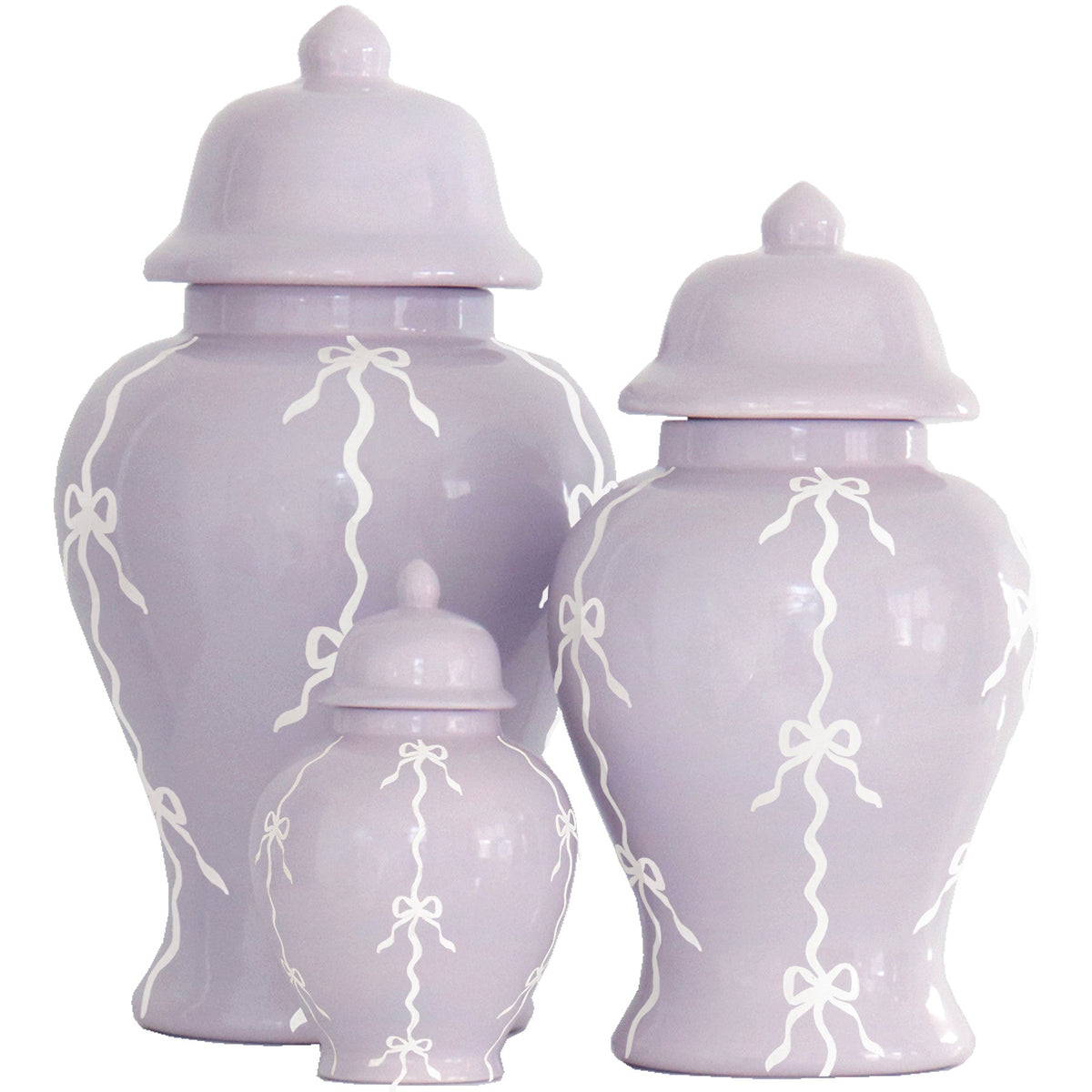 Bow Stripe Ginger Jars in Light Lavender (Various Sizes)