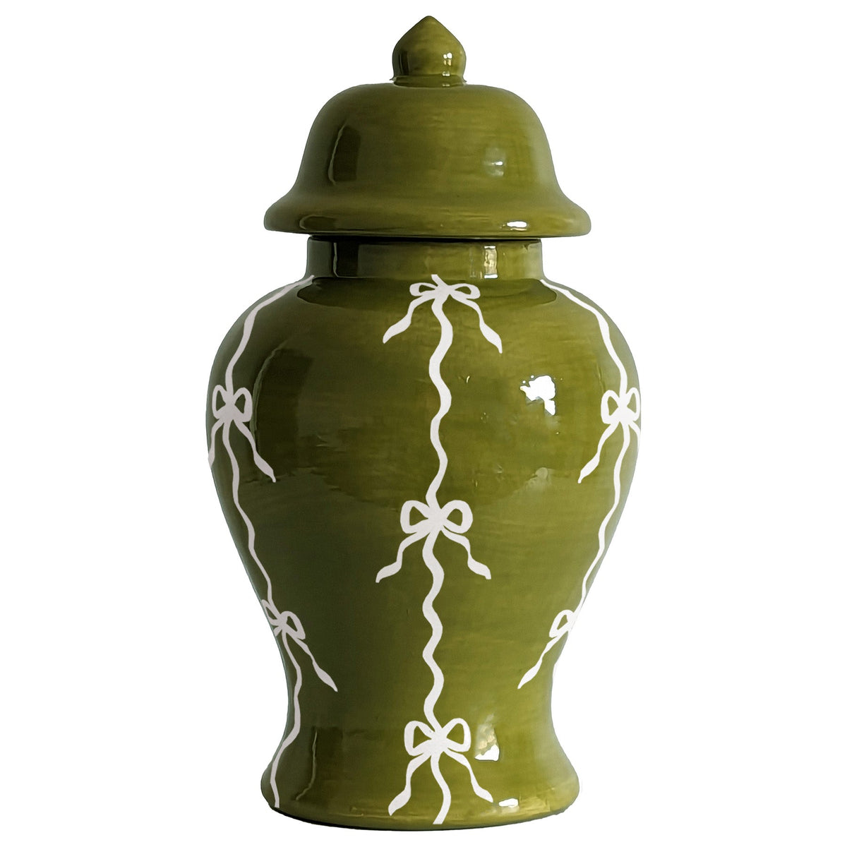 Bow Stripe Ginger Jars in Moss Green (Various Sizes)
