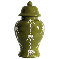 Bow Stripe Ginger Jars in Moss Green (Various Sizes)