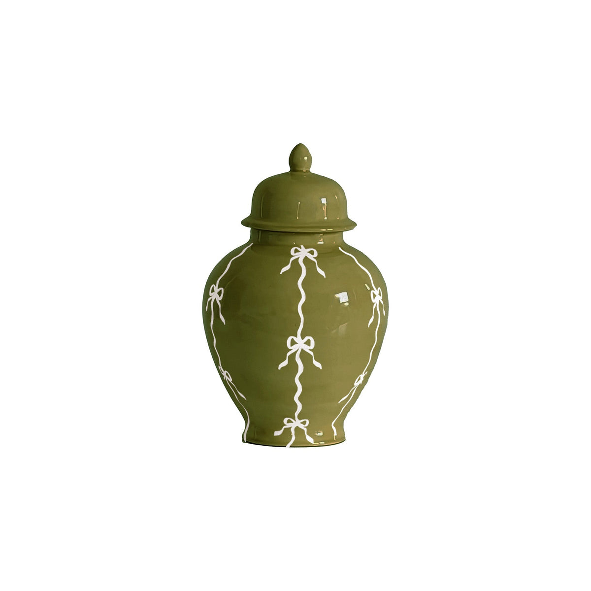 Bow Stripe Ginger Jars in Moss Green (Various Sizes)