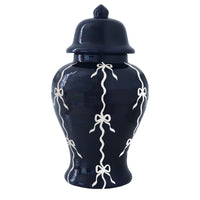 Bow Stripe Ginger Jars in Navy Blue (Various Sizes)