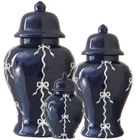 Bow Stripe Ginger Jars in Navy Blue (Various Sizes)