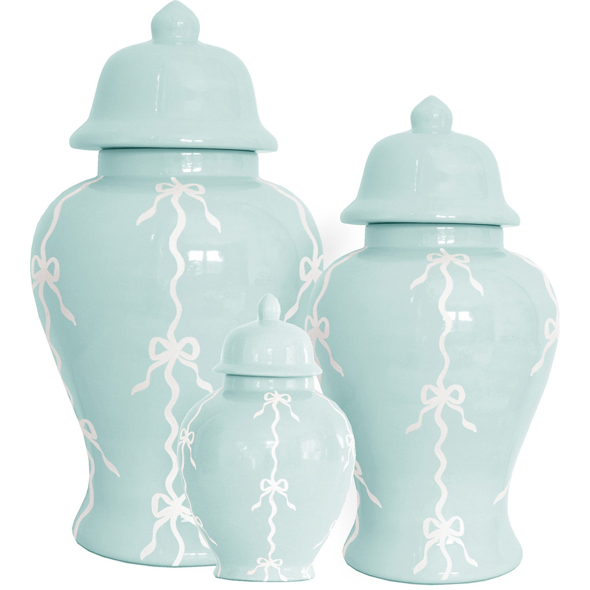 Bow Stripe Ginger Jars in Robin's Egg Blue (Various Sizes)