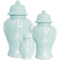 Bow Stripe Ginger Jars in Robin's Egg Blue (Various Sizes)