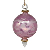 Etched Blown Glass Ball Ornament - Pink