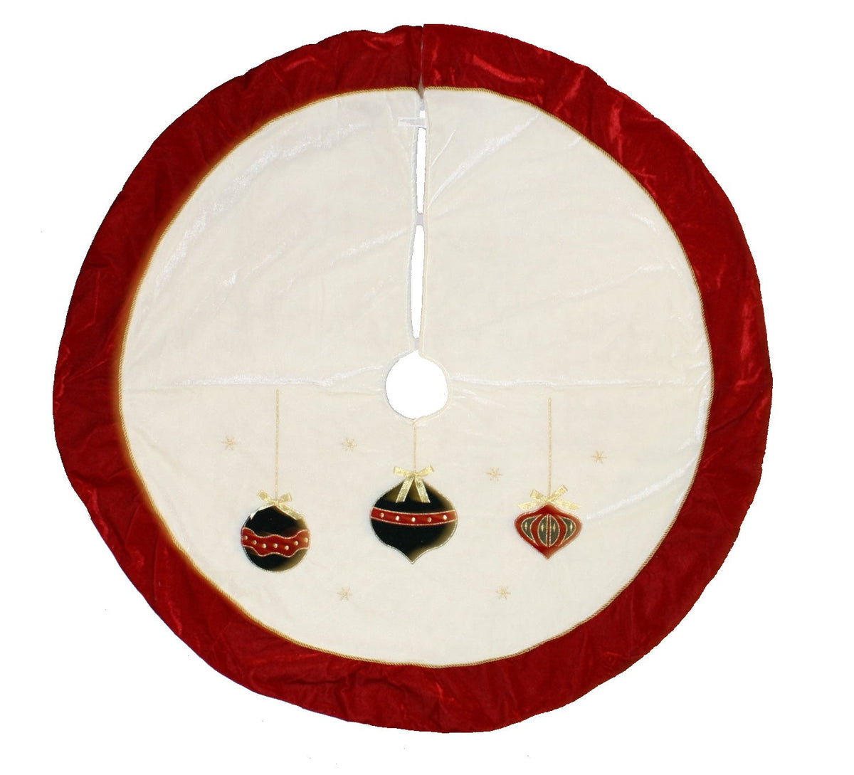 Burgundy and White Embroidered Tree Skirt - 48 Inch