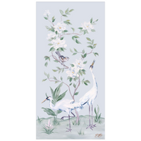 Cranes and Gardenias – Light Blue Chinoiserie Fine Art Paper Print (Various Sizes)