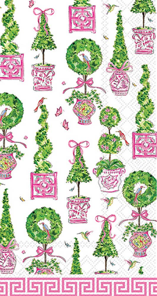Pink Topiary Guest Towels — Set of 16