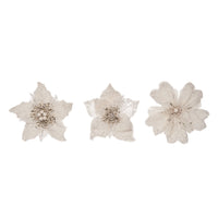 White Glitter Poinsettia Accent Florals — Set of 3