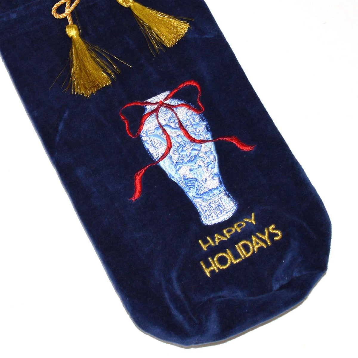 Velvet “Happy Holidays” Ginger Jar Wine Bag