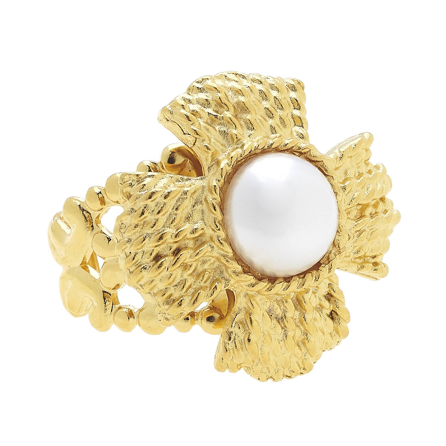 Handcast Gold Vintage Cab Ring with Freshwater Coin Pearl