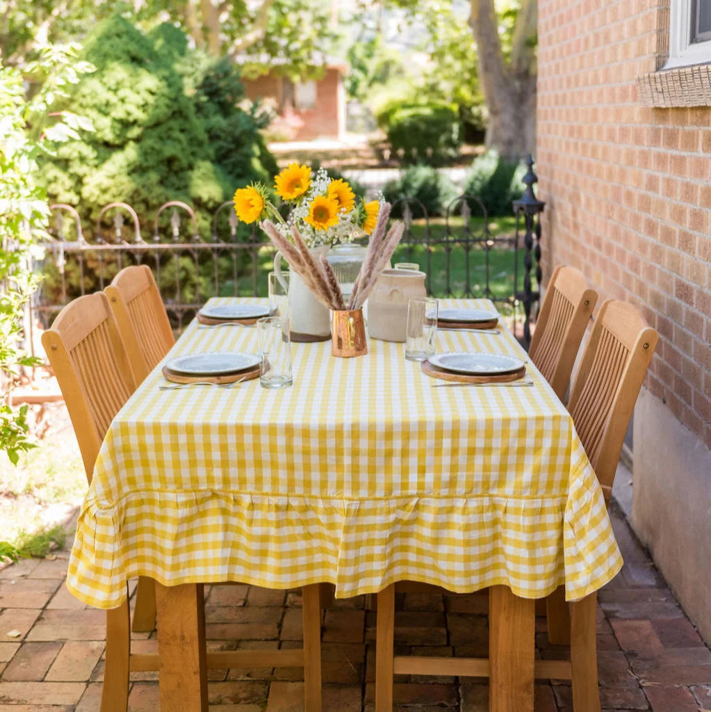 Yellow Ruffled Gingham Tablecloth (Various Sizes)