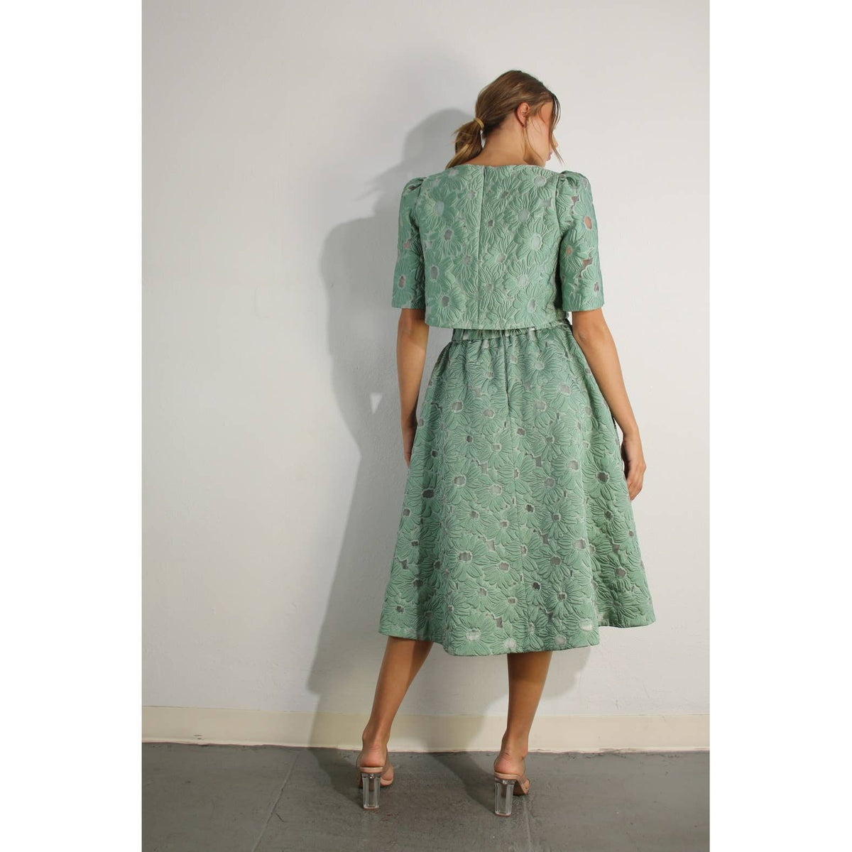 Flower Embossed Crop Top & Skirt Set