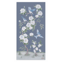 Bluebirds and Peonies – Dark Blue Chinoiserie Canvas Wrap (Various Sizes)