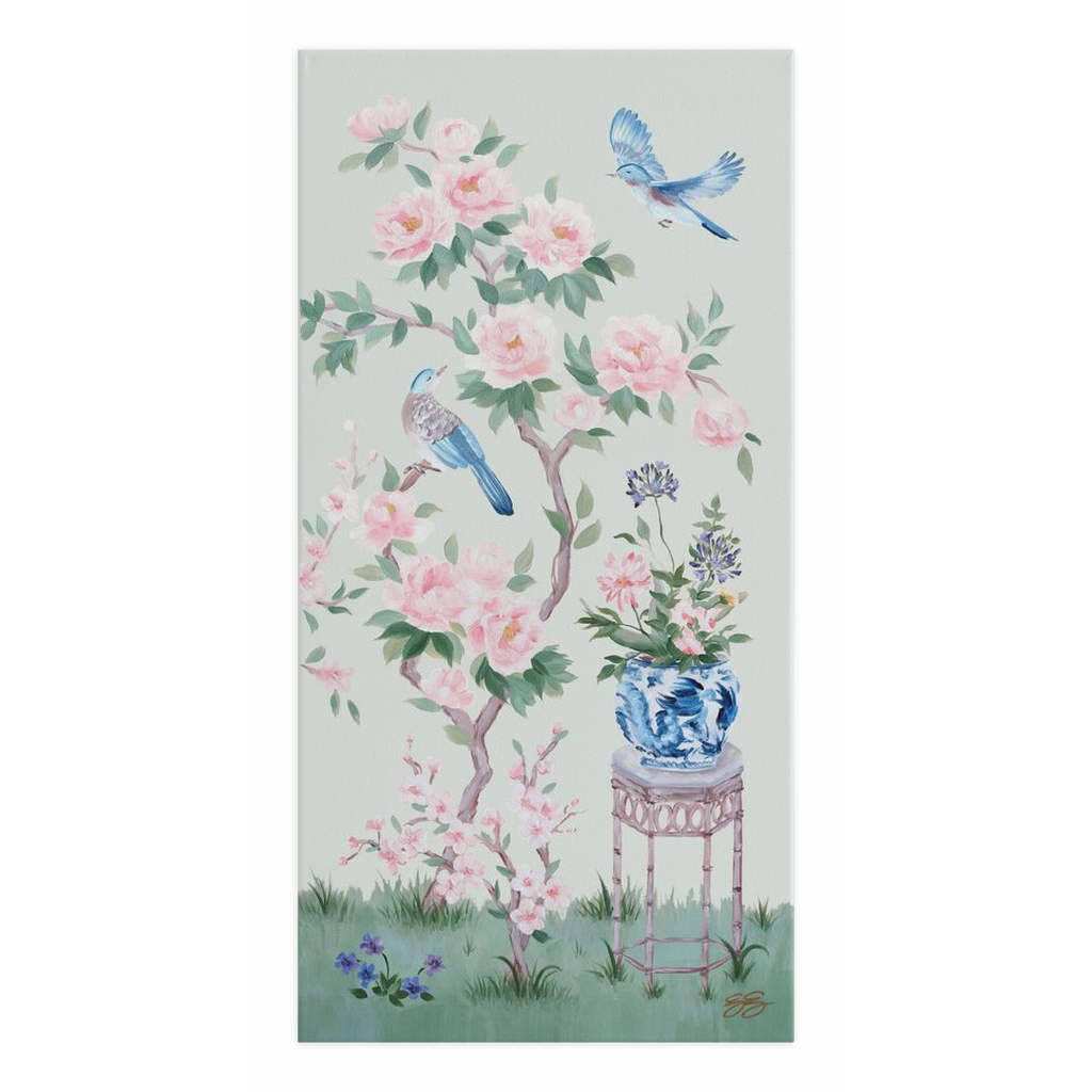 June – Green Chinoiserie Canvas Wrap (Various Sizes)