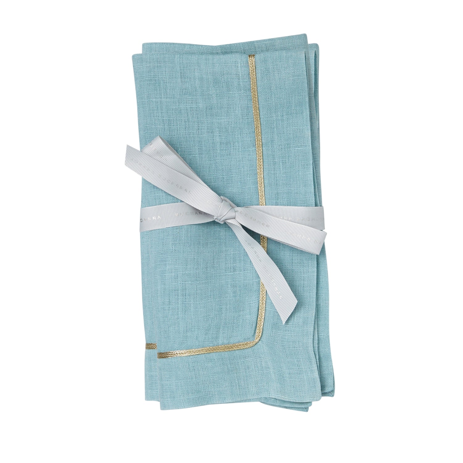 Gold Trim Dinner Napkins – Duck Egg Blue (Set of 2)