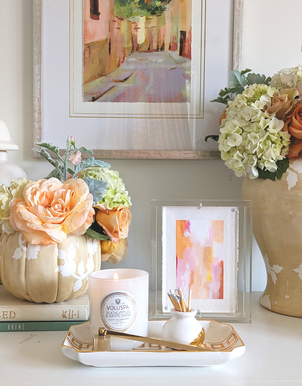 Chinoiserie Pumpkin Jars with 22K Gold Accents in Sand (Various Sizes)