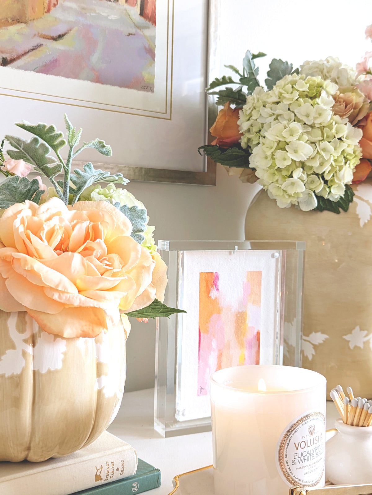 Chinoiserie Pumpkin Jars with 22K Gold Accents in Sand (Various Sizes)