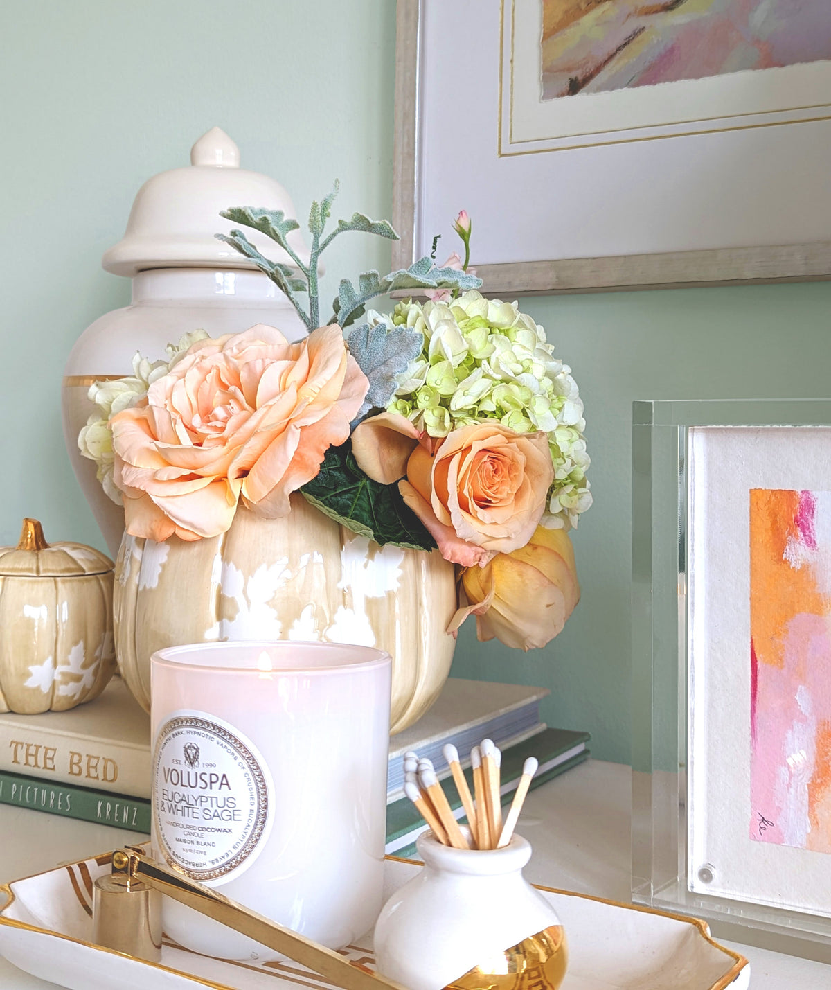 Chinoiserie Pumpkin Jars with 22K Gold Accents in Sand (Various Sizes)