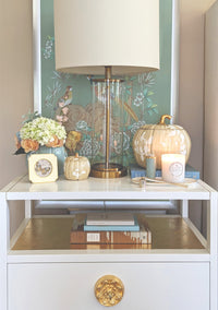 Chinoiserie Pumpkin Jars with 22K Gold Accents in Lamb's Ear Blue (Various Sizes)