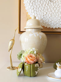 Chinoiserie Pumpkin Jars with 22K Gold Accents in Moss Green (Various Sizes)