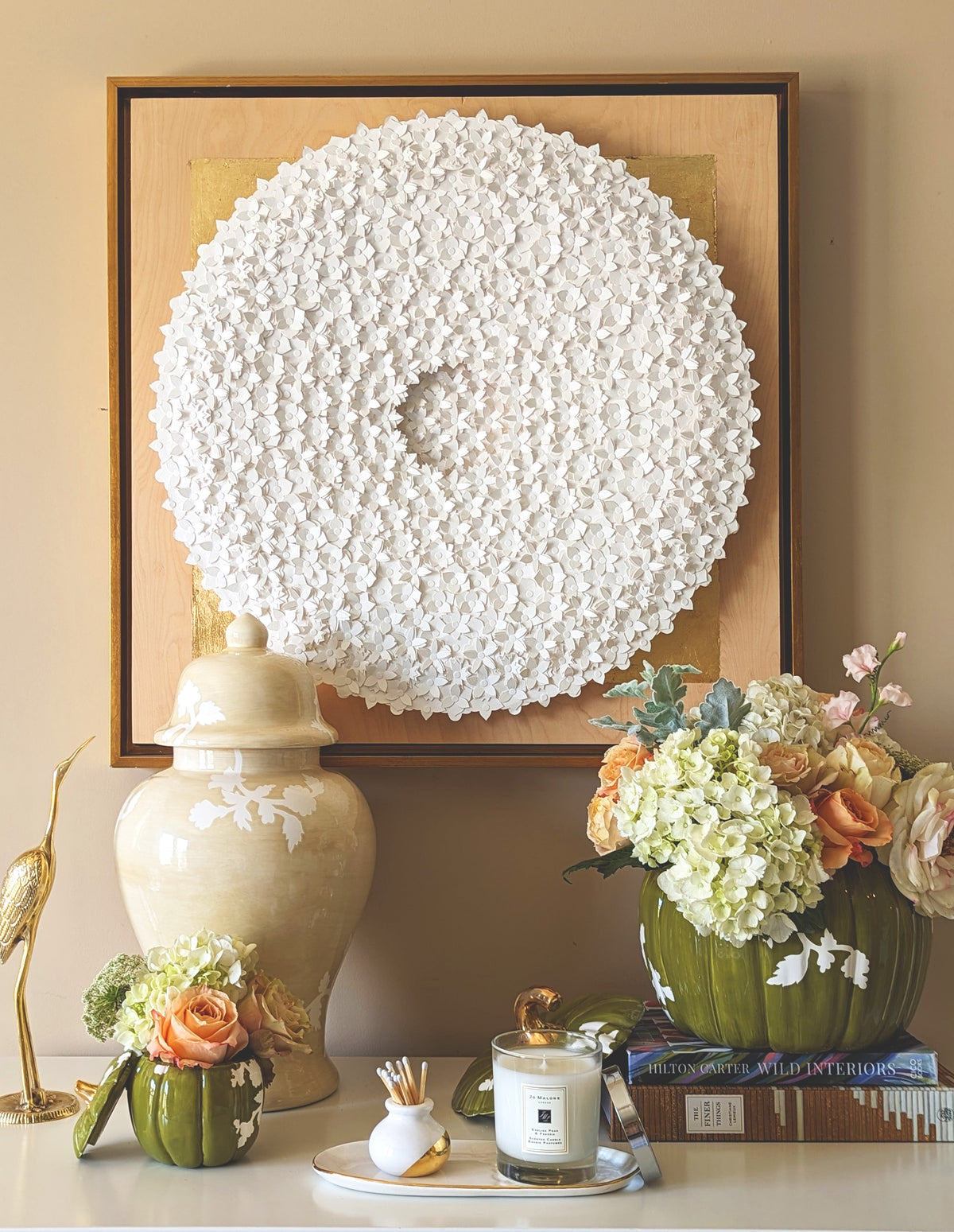 Chinoiserie Pumpkin Jars with 22K Gold Accents in Moss Green (Various Sizes)