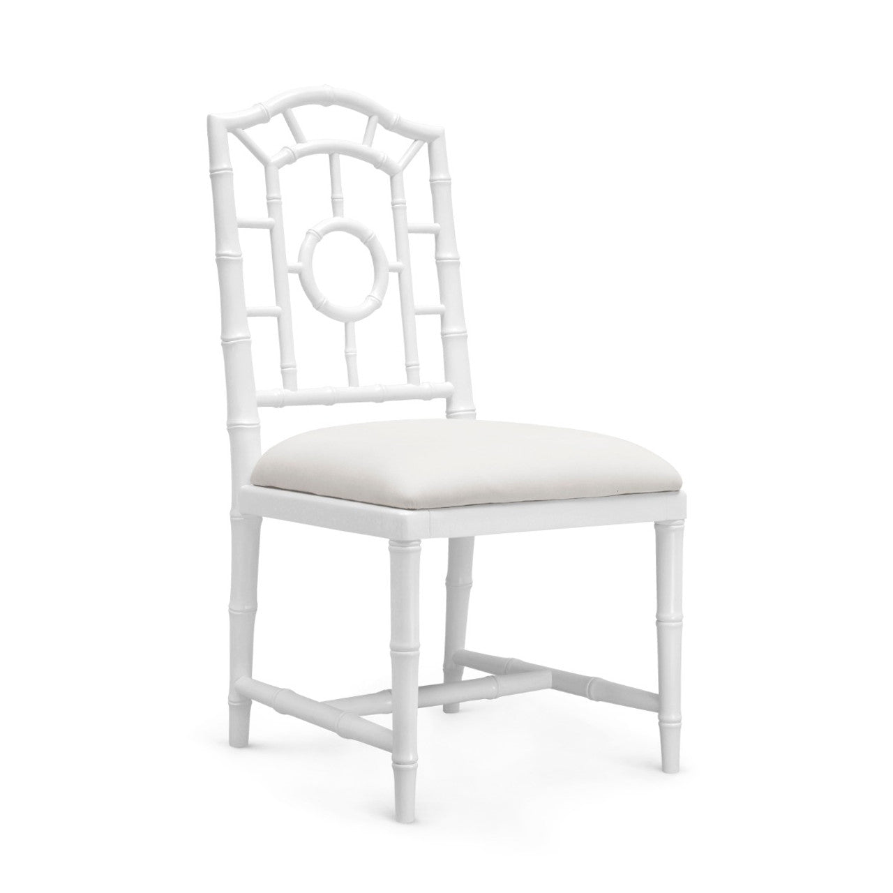 Side Chair in White Lacquered Faux Bamboo with Linen Cushion