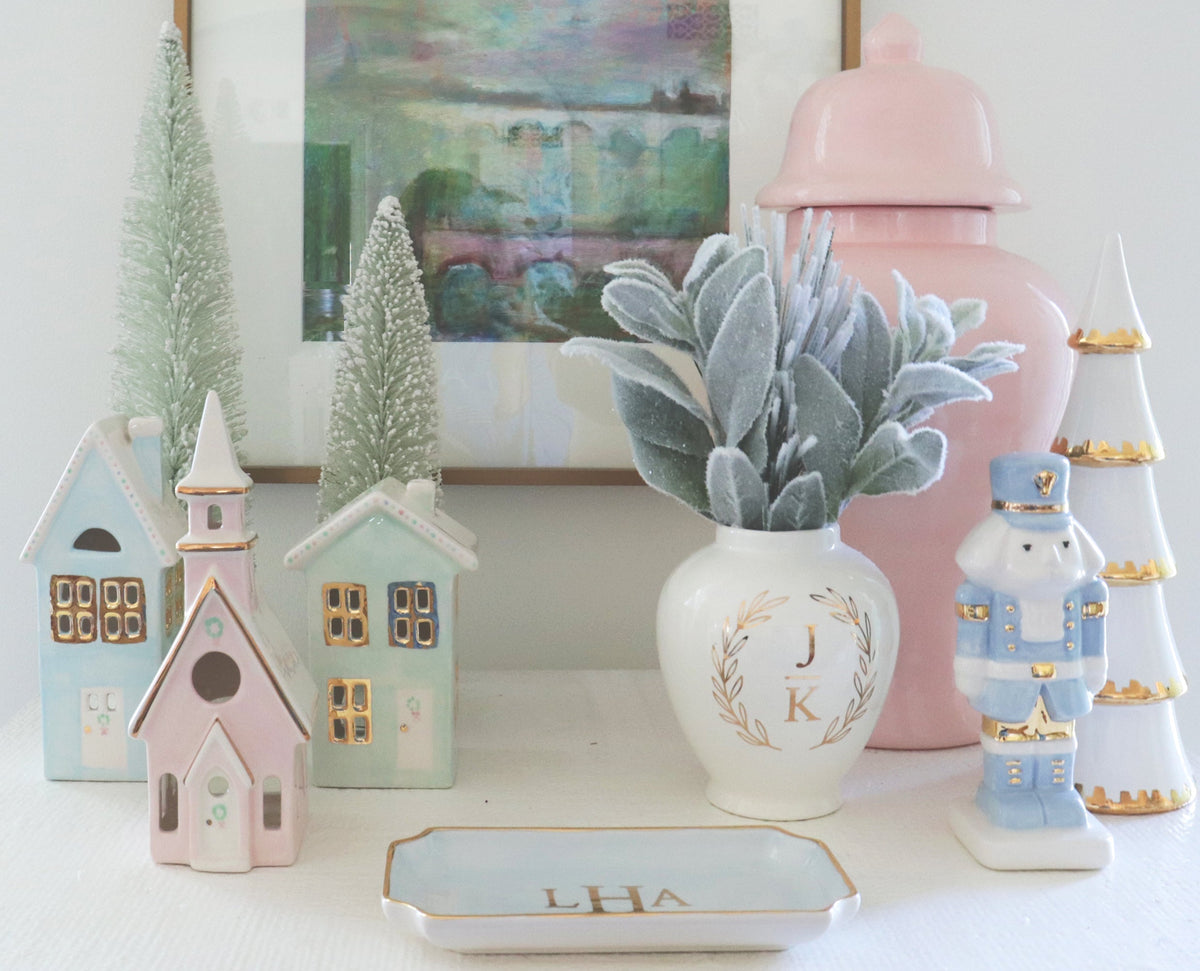 White Tiered Christmas Trees with 22K Gold Brushstroke Accent (Various Sizes)