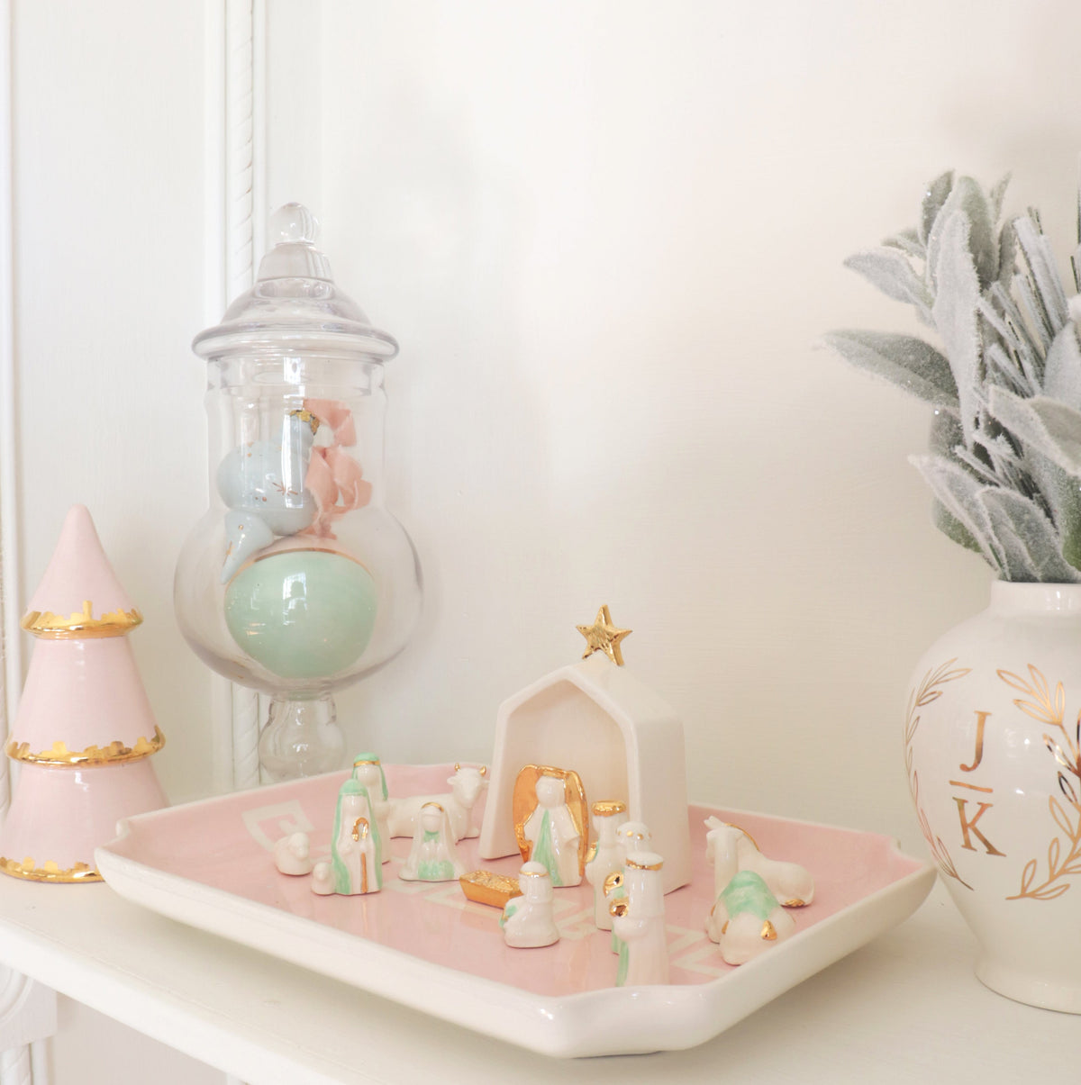 Pink Tiered Christmas Trees with 22K Gold Brushstroke Accent (Various Sizes)