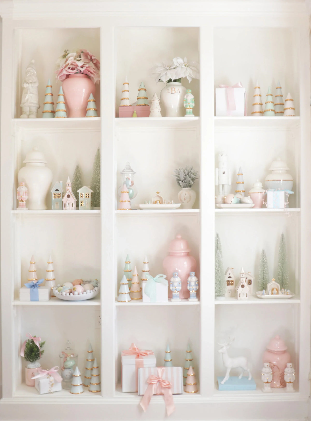 Pastel Christmas Village 3-Piece Set with 22K Gold Accents