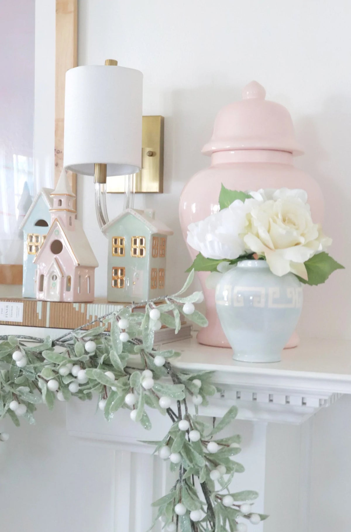 Pastel Christmas Village 3-Piece Set with 22K Gold Accents