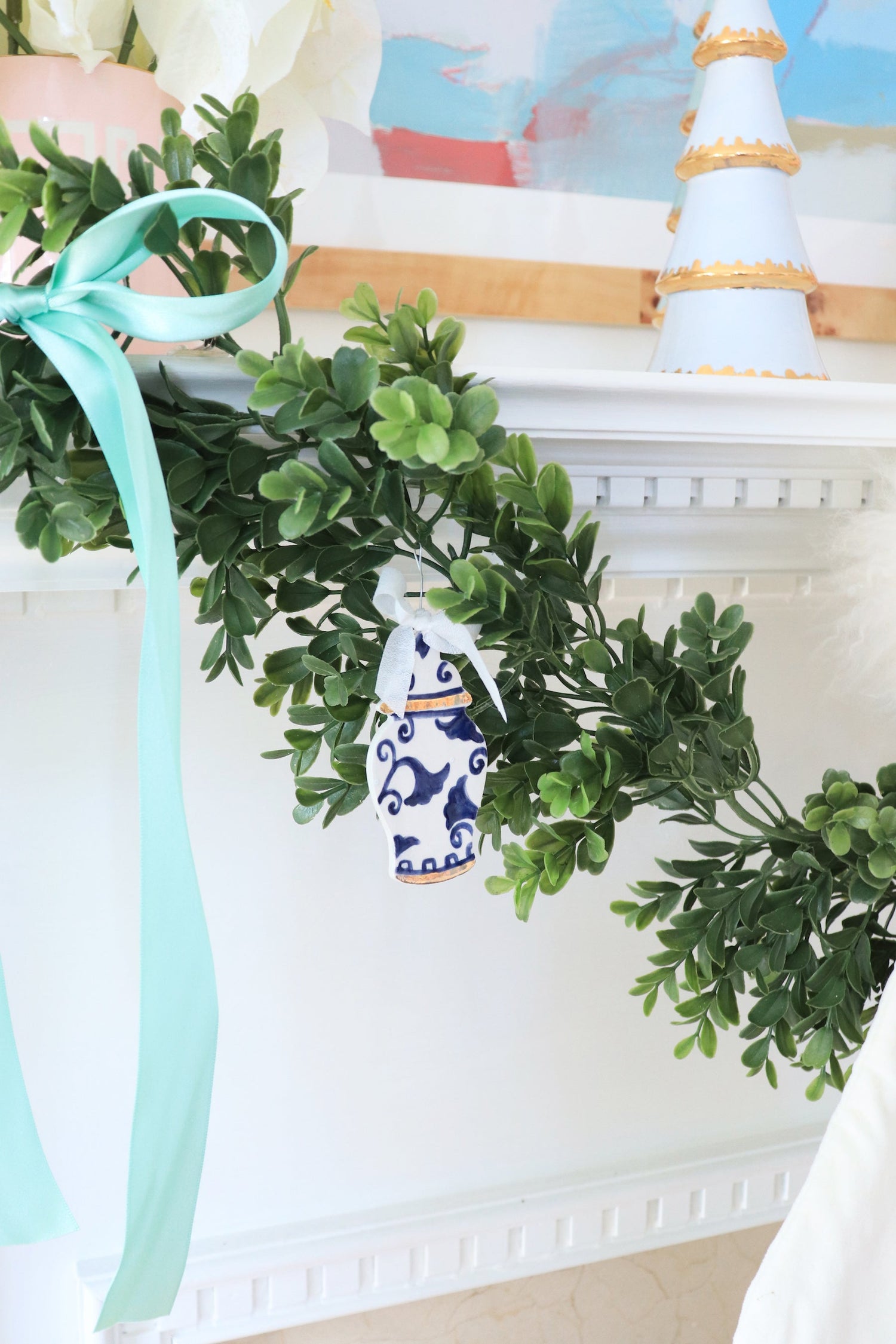 Hydrangea Blue Tiered Christmas Trees with 22K Gold Brushstroke Accent (Various Sizes)